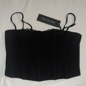 White Fox black corset with lace trim